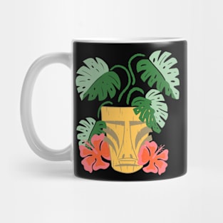 Potted Tiki Green Monstera Houseplant with Hibiscus Flowers Mug